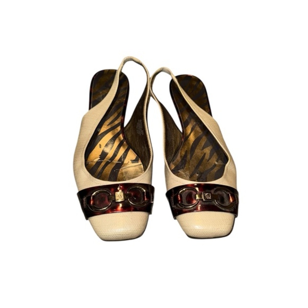 VTG ANNE KLEIN *JIRANGA* IVORY/TORTOISESHELL & BUCKLE SLINGBACKS SIZE 9.5